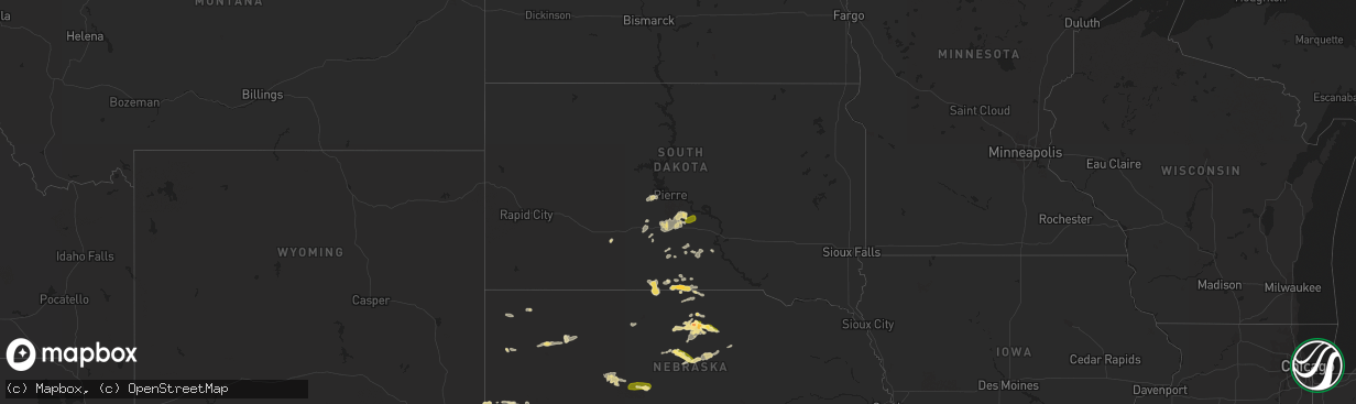 Hail map in South Dakota on August 4, 2023