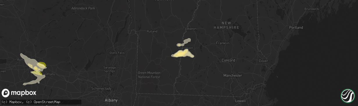 Hail map in Springfield, VT on August 4, 2023