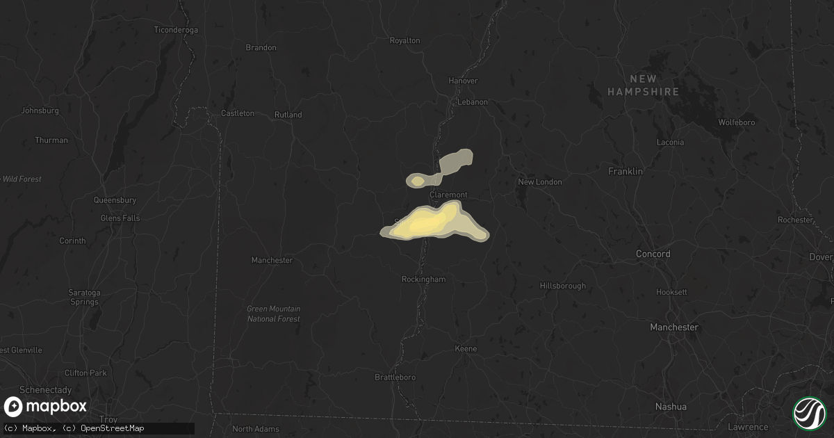 Hail map in Springfield, VT on August 4, 2023