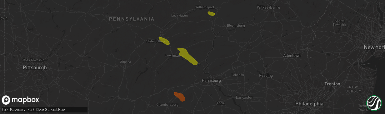 Hail map in Thompsontown, PA on August 4, 2023