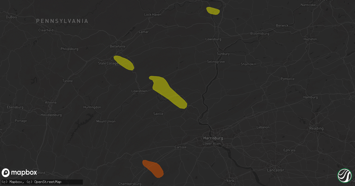 Hail map in Thompsontown, PA on August 4, 2023