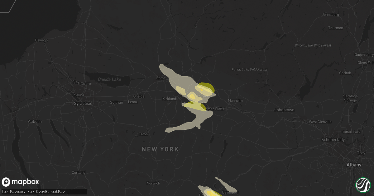 Hail map in Utica, NY on August 4, 2023