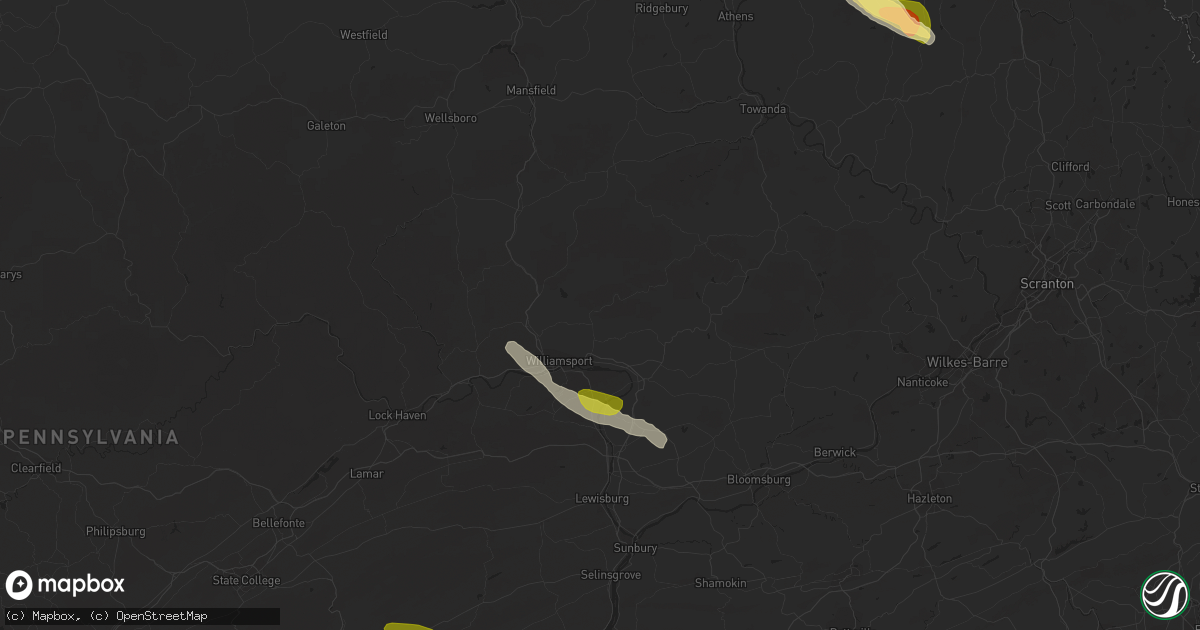 Hail map in Williamsport, PA on August 4, 2023