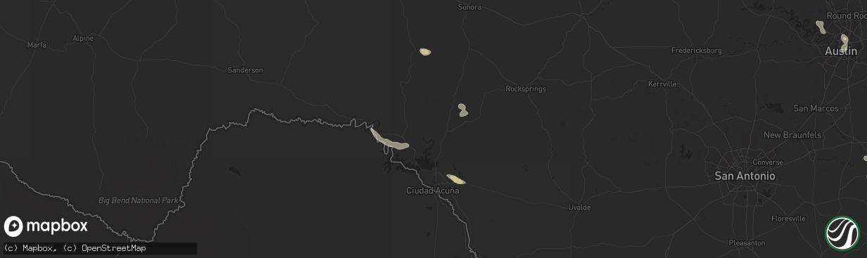 Hail map in Del Rio, TX on August 4, 2024