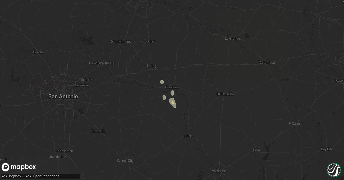 Hail map in Gonzales, TX on August 4, 2024