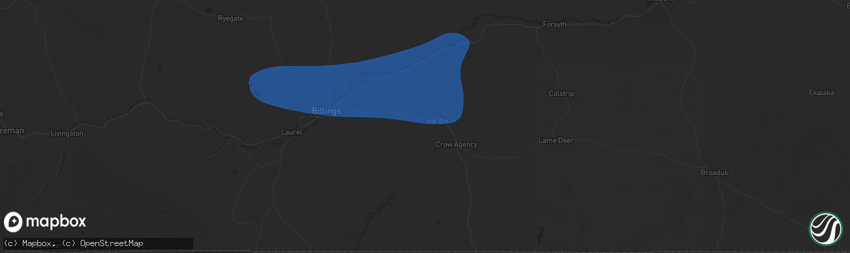 Hail map in Hardin, MT on August 4, 2024