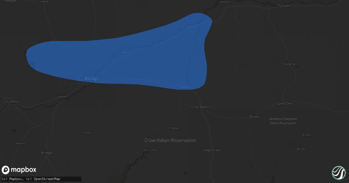 Hail map in Hardin, MT on August 4, 2024