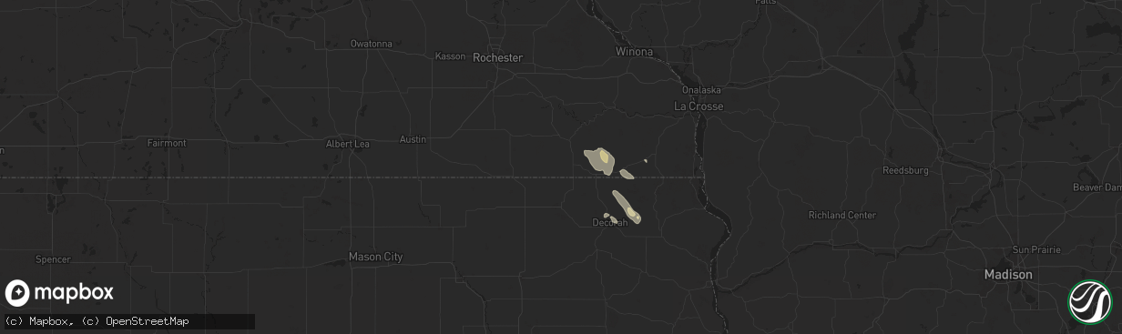 Hail map in Harmony, MN on August 4, 2024