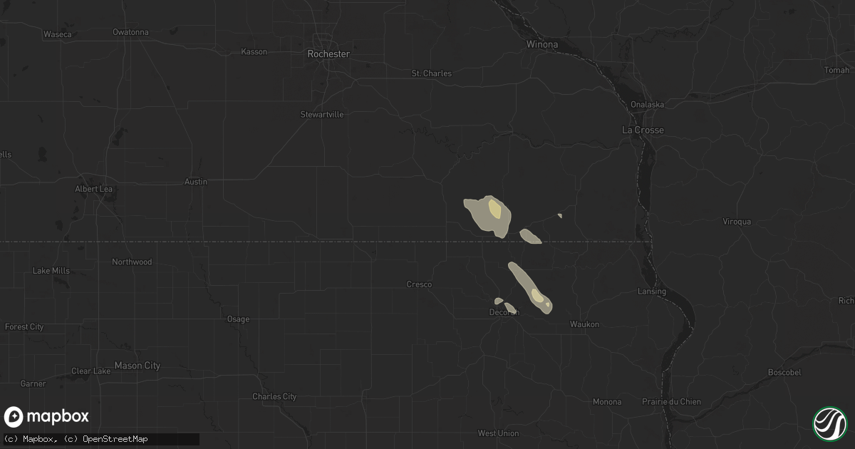 Hail map in Harmony, MN on August 4, 2024