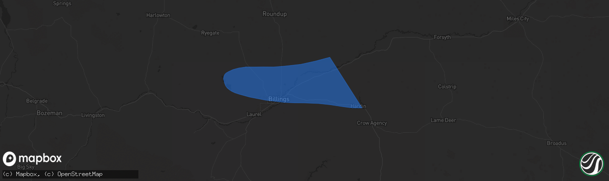 Hail map in Huntley, MT on August 4, 2024