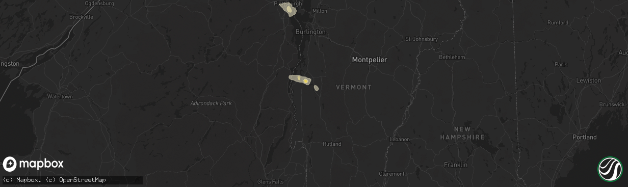 Hail map in Middlebury, VT on August 4, 2024