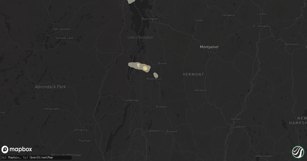 Hail map in Middlebury, VT on August 4, 2024
