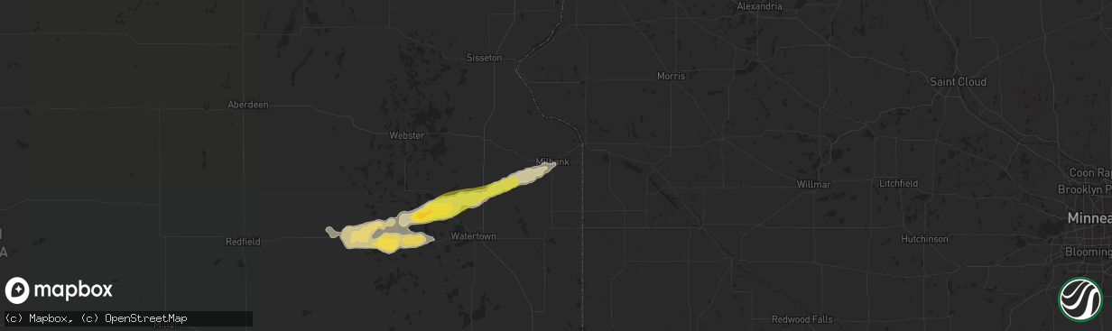 Hail map in Milbank, SD on August 4, 2024