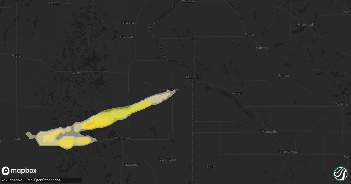 Hail map in Milbank, SD on August 4, 2024