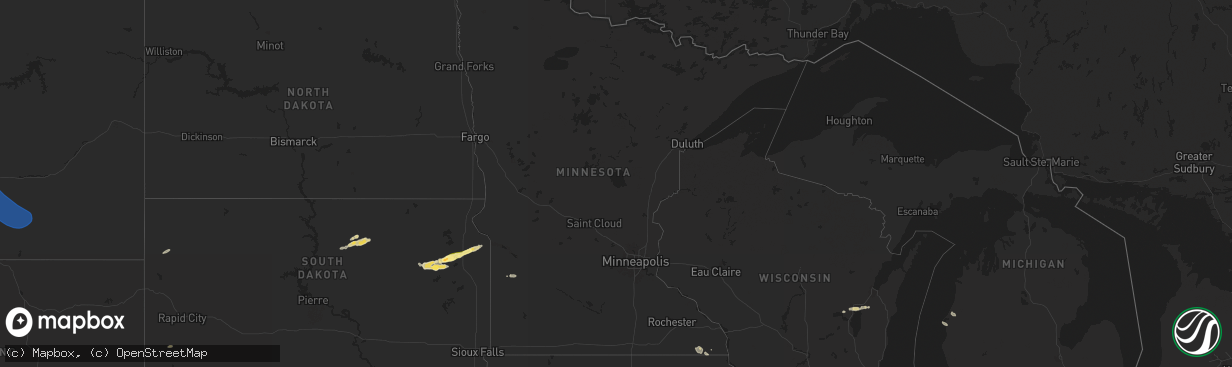 Hail map in Minnesota on August 4, 2024