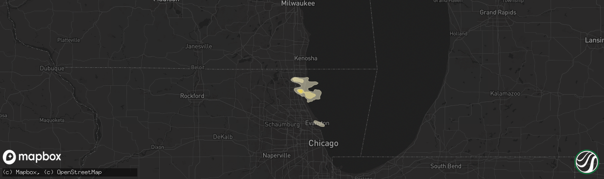 Hail map in North Chicago, IL on August 4, 2024