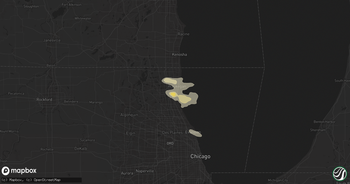 Hail map in North Chicago, IL on August 4, 2024