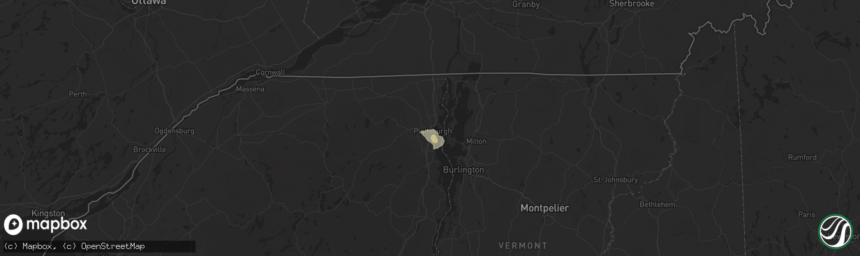 Hail map in Plattsburgh, NY on August 4, 2024