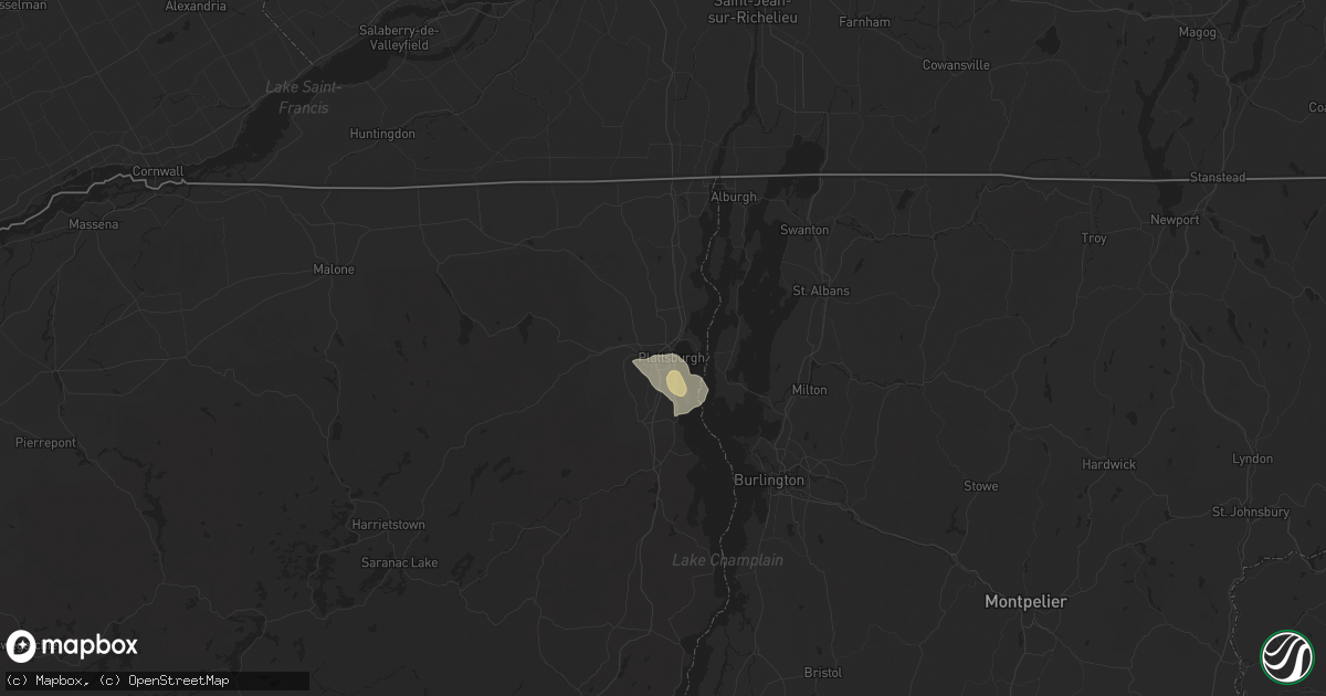 Hail map in Plattsburgh, NY on August 4, 2024