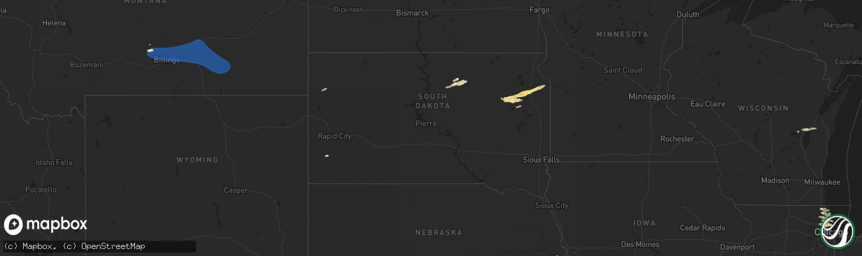 Hail map in South Dakota on August 4, 2024