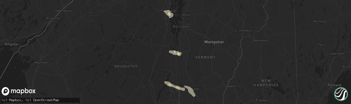 Hail map in Vergennes, VT on August 4, 2024