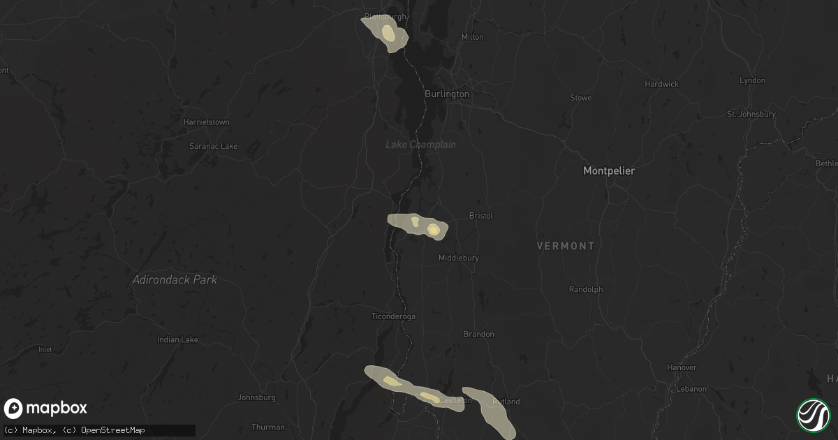 Hail map in Vergennes, VT on August 4, 2024