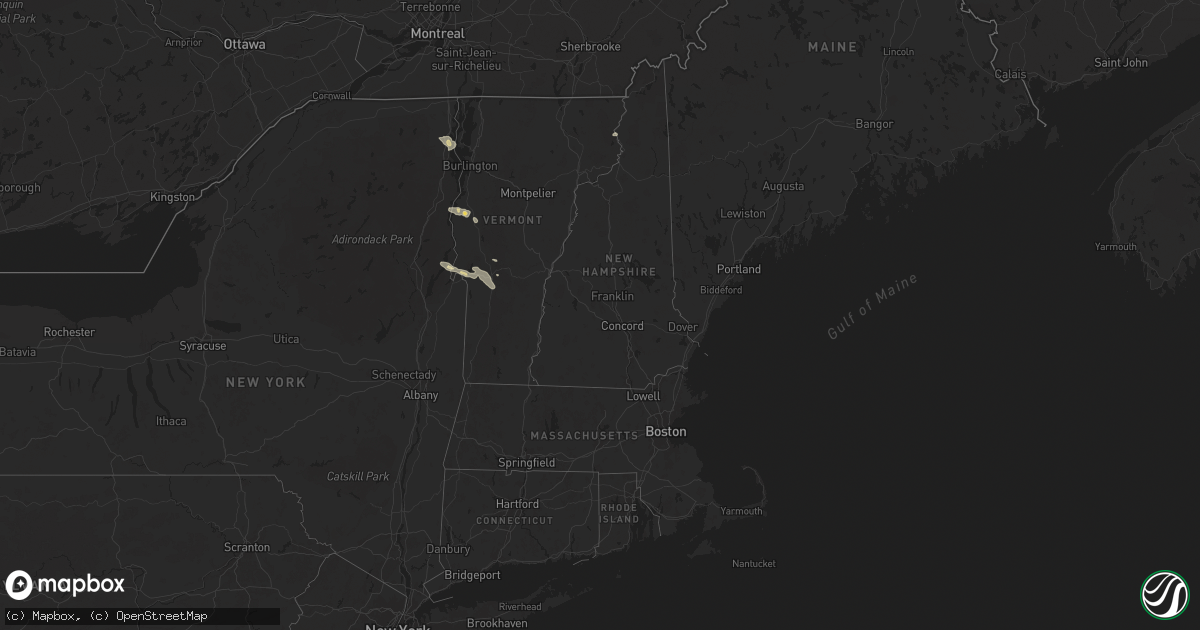 Hail map in Vermont on August 4, 2024