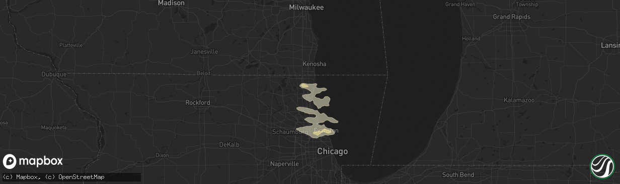 Hail map in Waukegan, IL on August 4, 2024