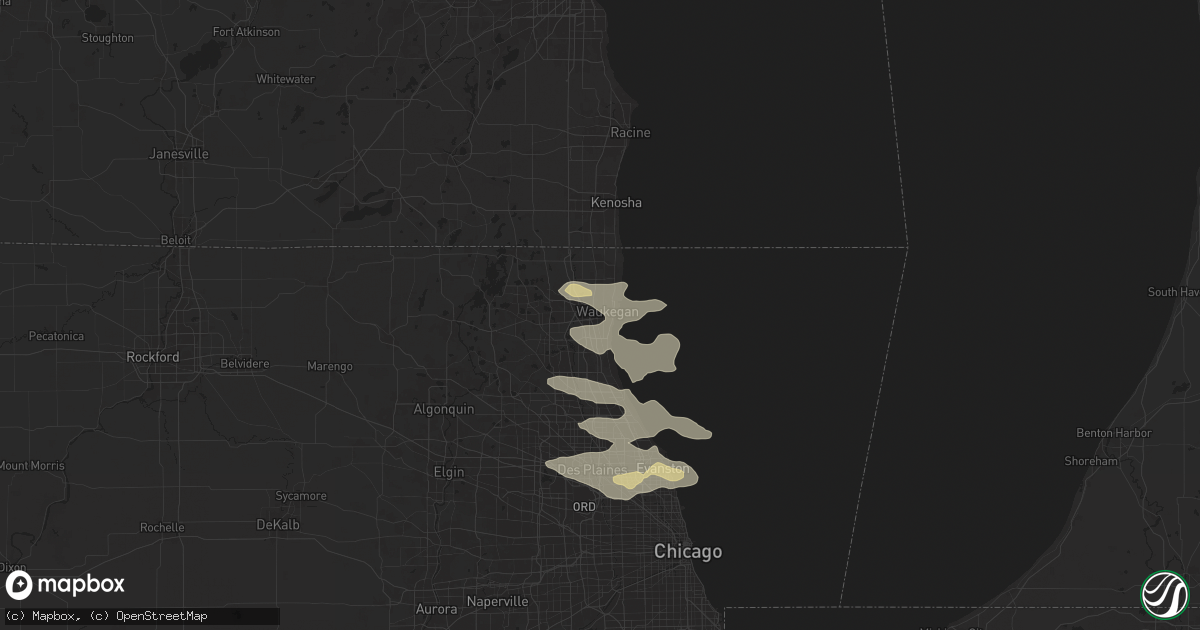 Hail map in Waukegan, IL on August 4, 2024