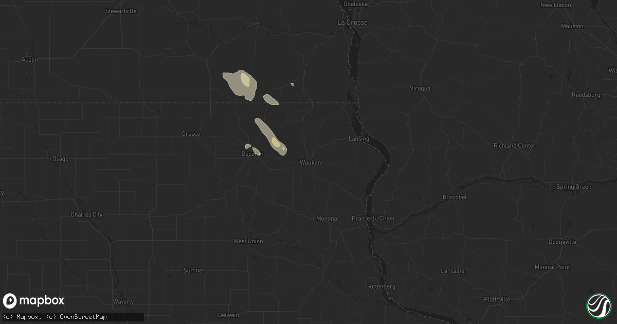 Hail map in Waukon, IA on August 4, 2024