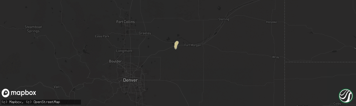 Hail map in Wiggins, CO on August 4, 2024