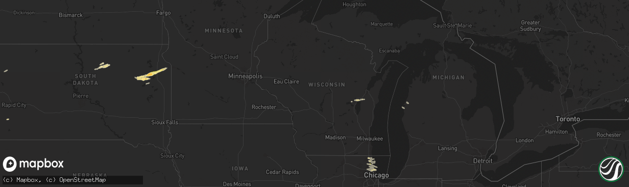 Hail map in Wisconsin on August 4, 2024