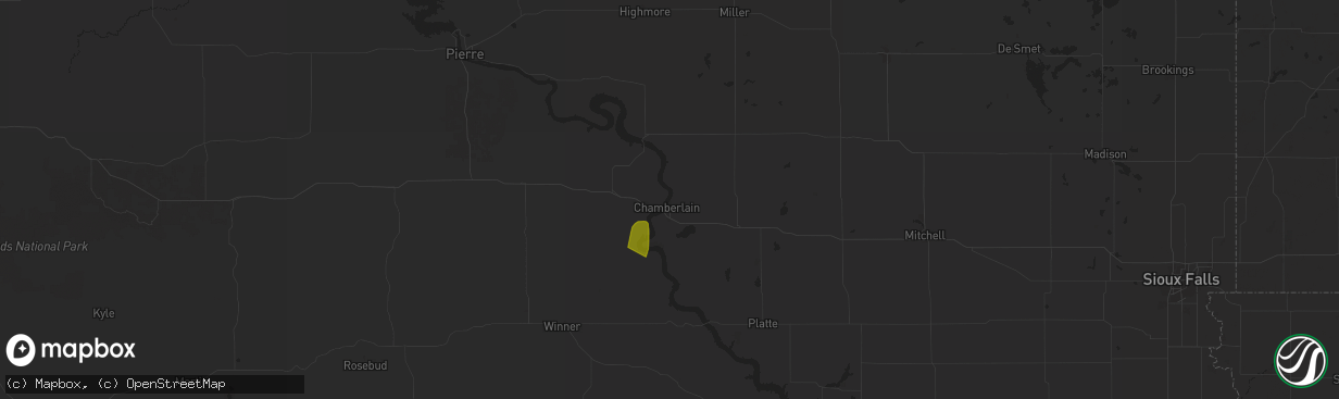 Hail map in Chamberlain, SD on August 4, 2025