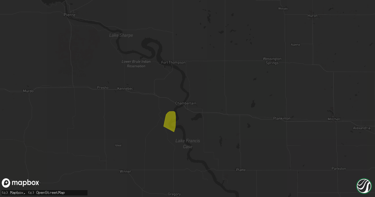 Hail map in Chamberlain, SD on August 4, 2025