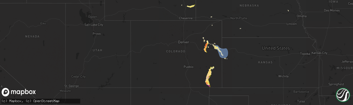 Hail map in Colorado on August 4, 2025