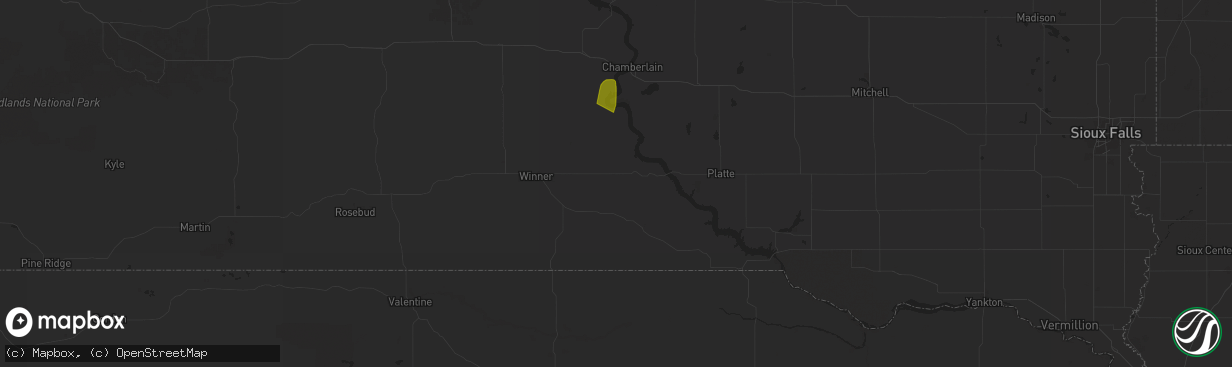 Hail map in Gregory, SD on August 4, 2025