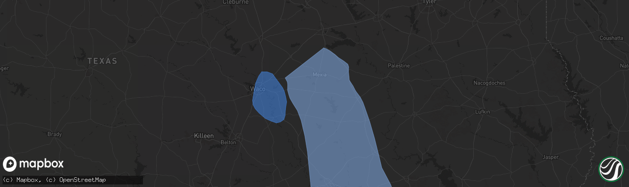 Hail map in Groesbeck, TX on August 4, 2025