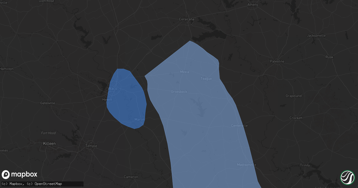 Hail map in Groesbeck, TX on August 4, 2025