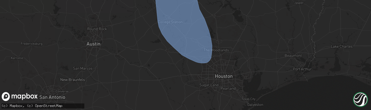 Hail map in Hempstead, TX on August 4, 2025