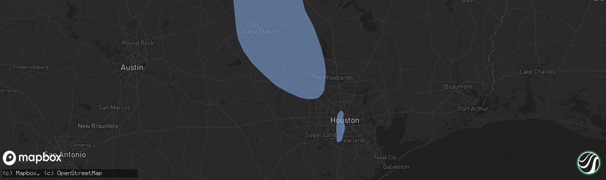 Hail map in Hockley, TX on August 4, 2025