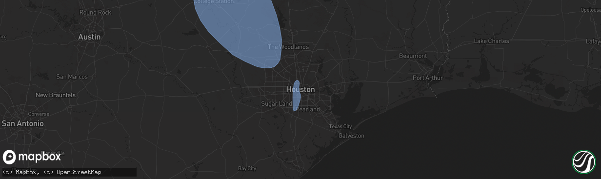 Hail map in Houston, TX on August 4, 2025