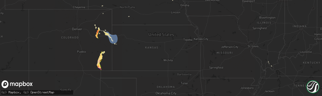 Hail map in Kansas on August 4, 2025