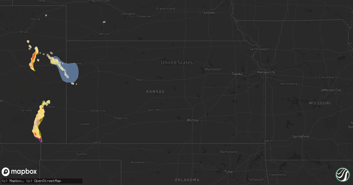 Hail map in Kansas on August 4, 2025