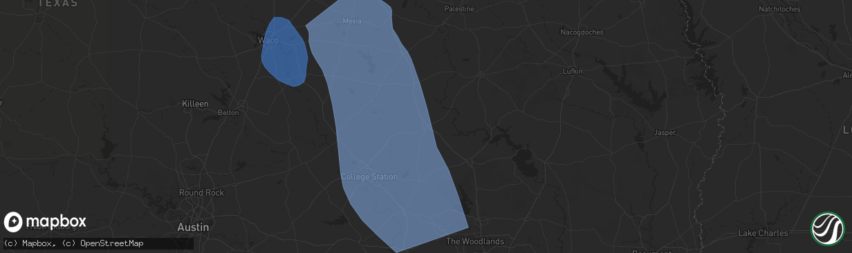 Hail map in Madisonville, TX on August 4, 2025