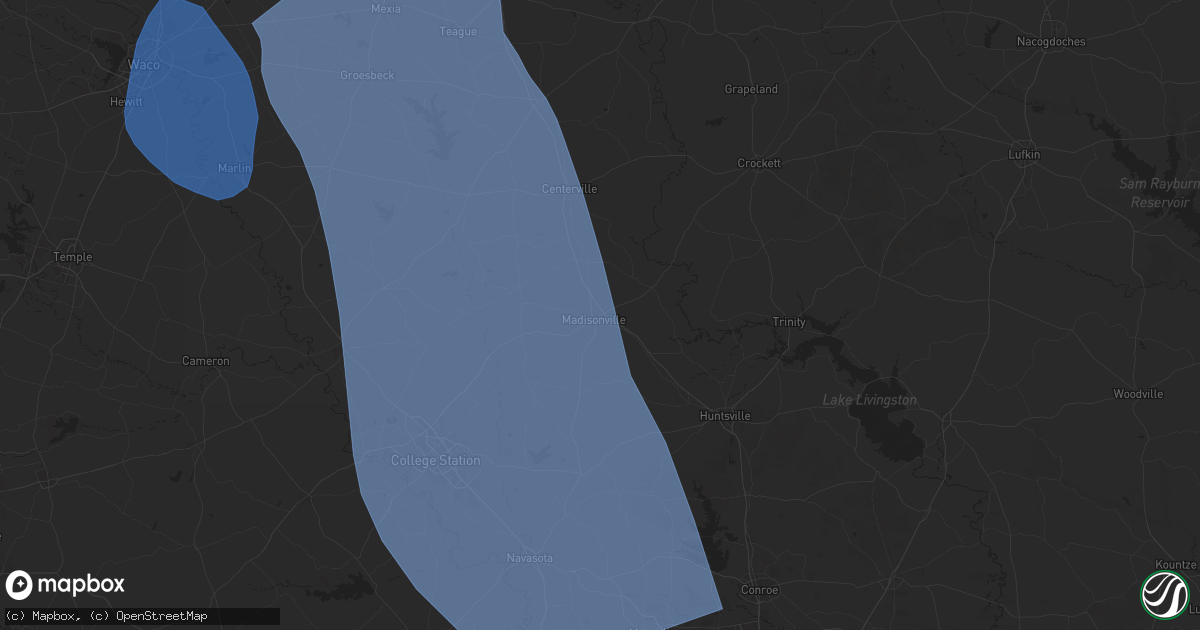 Hail map in Madisonville, TX on August 4, 2025