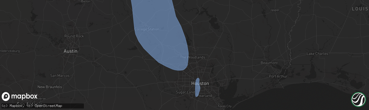 Hail map in Magnolia, TX on August 4, 2025