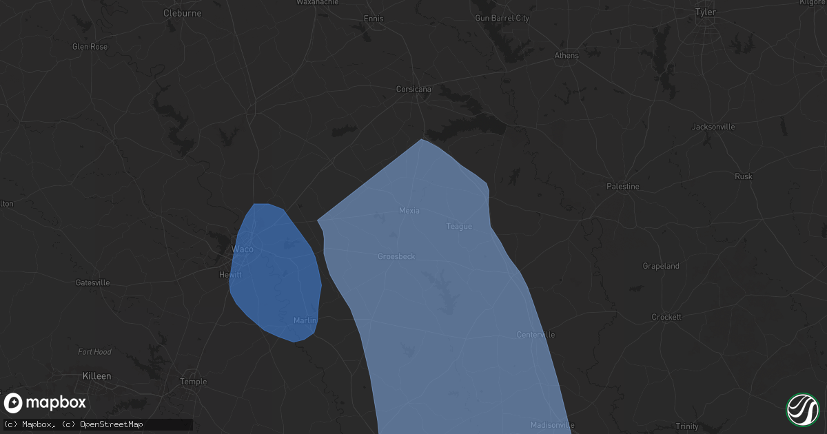 Hail map in Mexia, TX on August 4, 2025