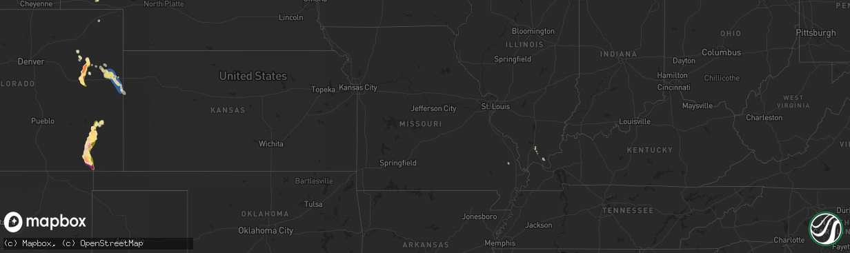 Hail map in Missouri on August 4, 2025
