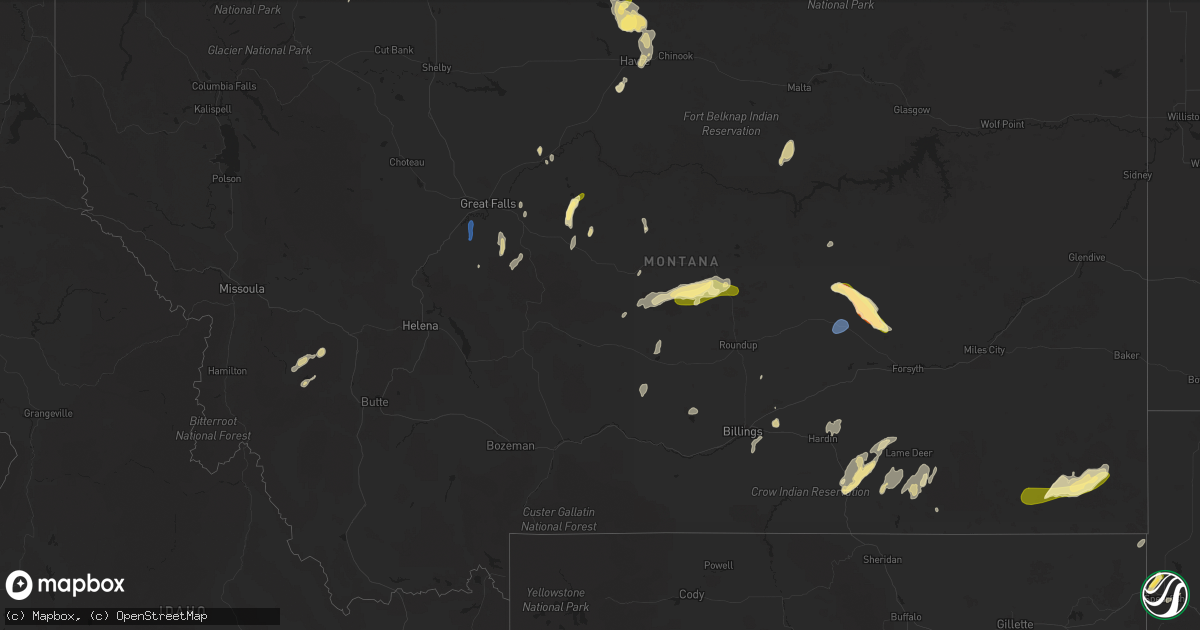 Hail map in Montana on August 4, 2025
