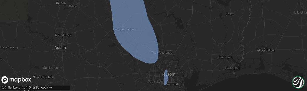 Hail map in Montgomery, TX on August 4, 2025